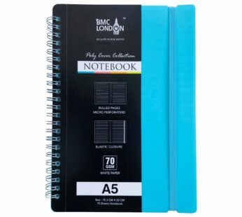 A5 Blue Spiral Poly Pastel Banded Twin Wire Lined Ruled Notebook