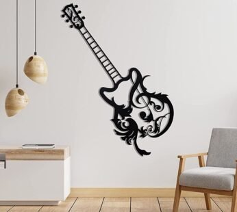 Floral Guitar Wall Art Decor: Laser-Cut Black Acrylic Sheet, Best Gift for Home or Office