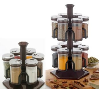 Brown Spice Herb Storage Cabinet Jar Rack for Kitchen or Dining Table: Available in 6 or 12 Jar Configuration