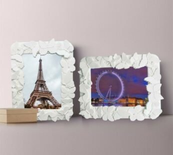 Premium Design Photo Frame: Standing, Mounting, and Hanging – White Butterfly