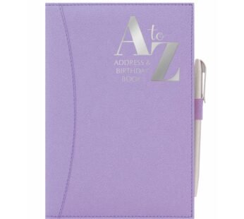 A5 Purple Telephone Address Book with A-Z Index – Hardback PU Leather Cover with Pen