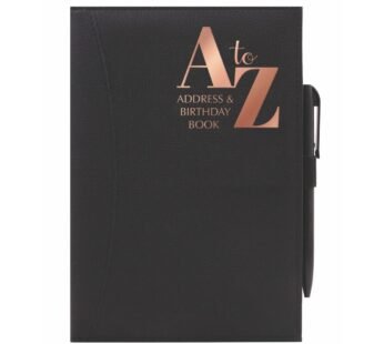 A5 Black Telephone Address Book with A-Z Index – Hardback PU Leather Soft Cover with Pen