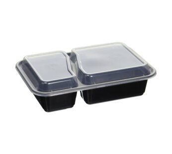 2 Compartment Plastic Food Containers With Lids Microwave Safe Storage – Black