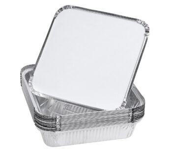 Foil Containers & Lids Food Takeaway Disposable Microwave Safe Size 9x9x2 Inch