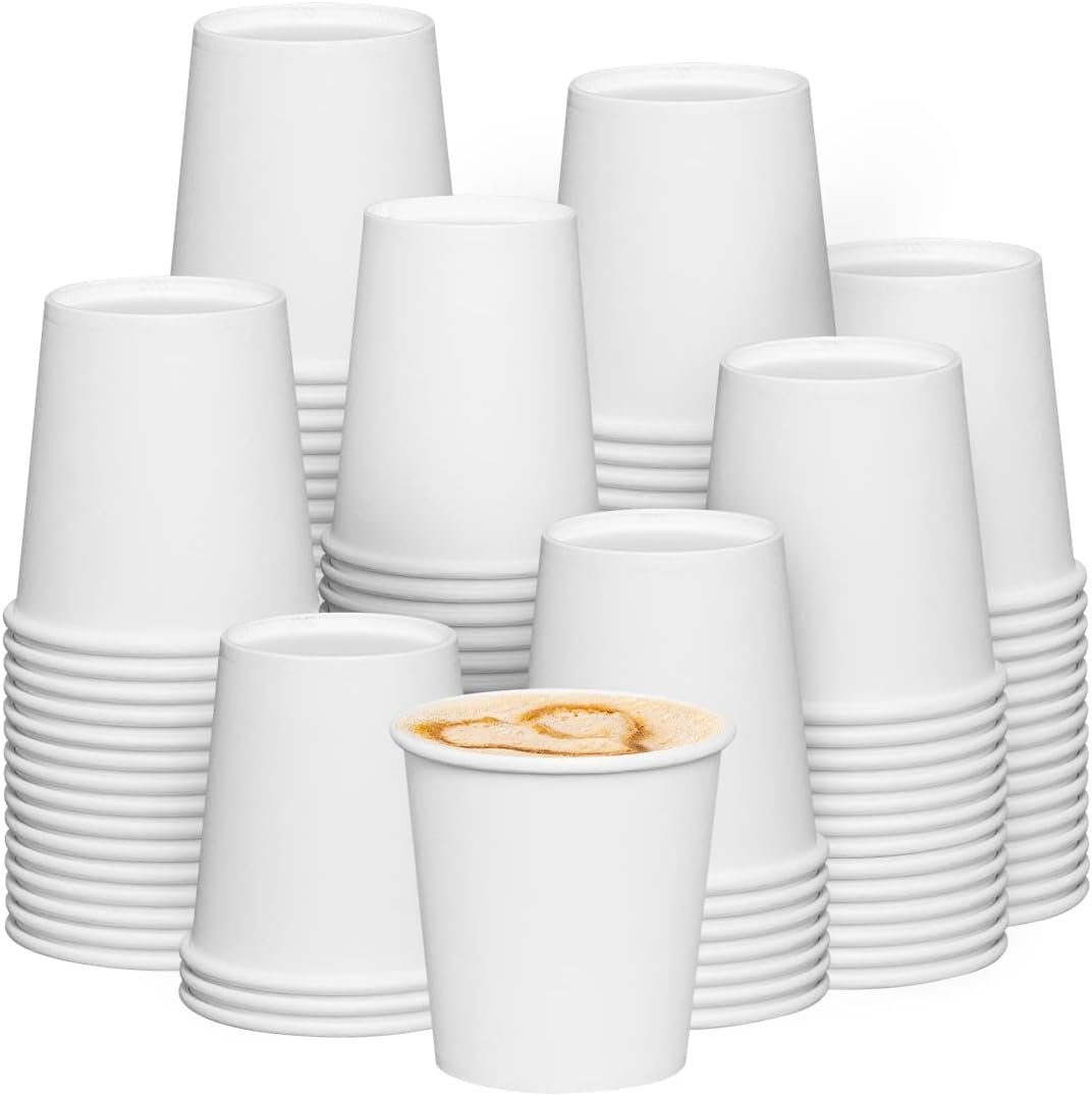 White Paper Cups Single Wall Disposable Cups for Hot or Cold Drinks – 7 oz