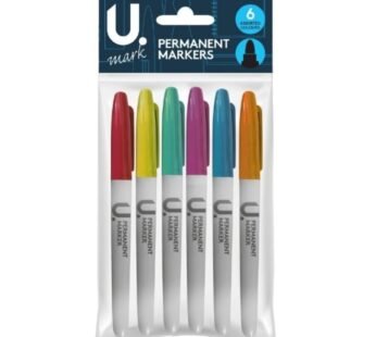 Permanent Markers Pack of 6 Round Bullet Nibs Assorted Colours For Home & Office