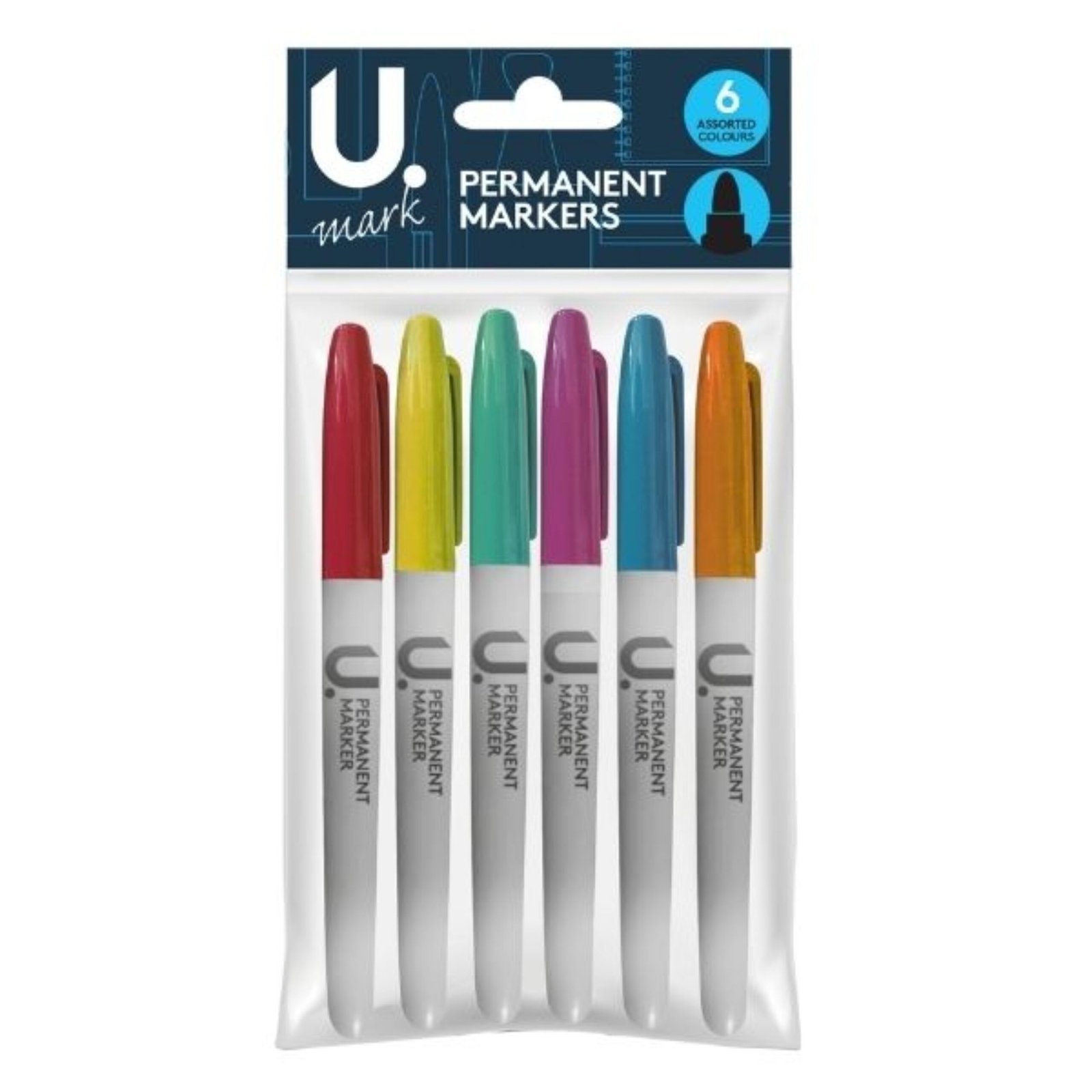 Permanent Markers Pack of 6 Round Bullet Nibs Assorted Colours For Home & Office