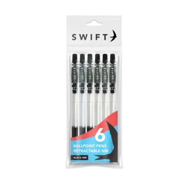 Black Ink Ballpoint Pens Retractable Nibs Comfort Grip Writing School Pack of 6