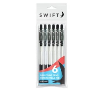 Black Ink Ballpoint Pens Retractable Nibs Comfort Grip Writing School Pack of 6